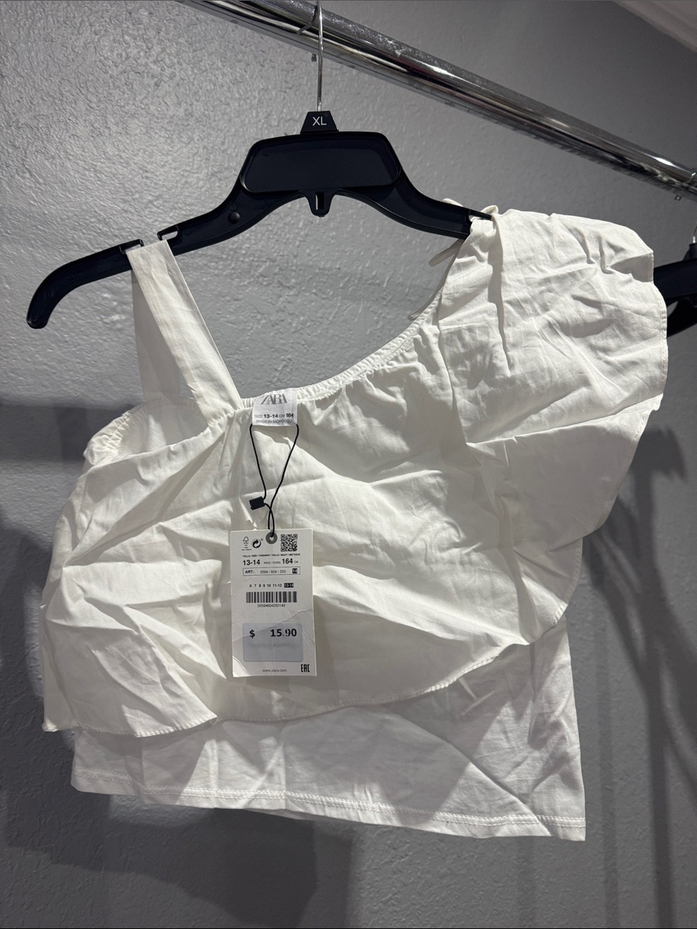 Zara White One-Shoulder Ruffle Crop Top